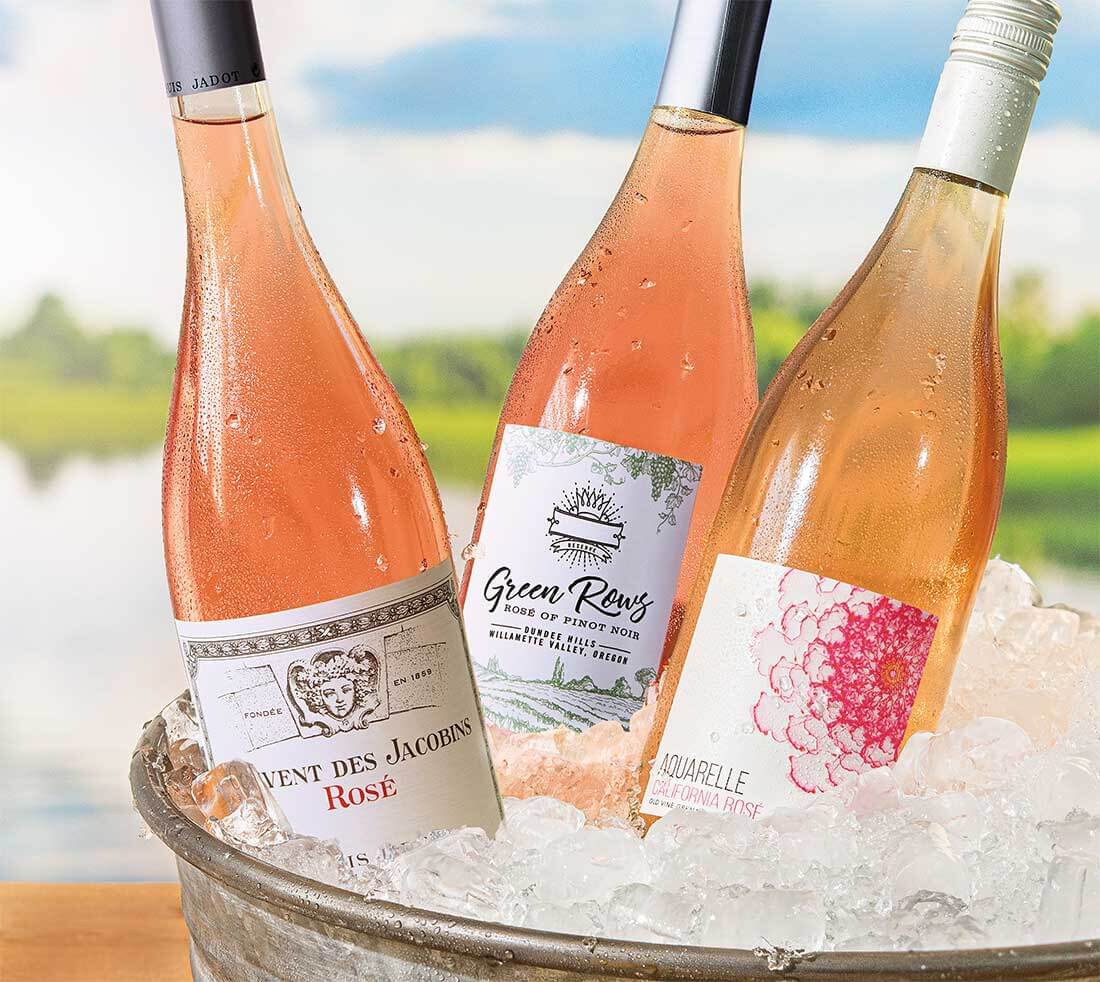 A variety of Rosé wines on ice