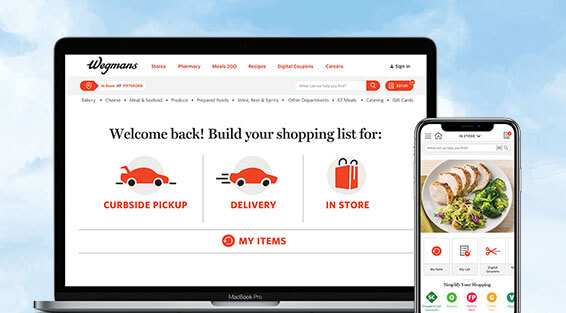 Image of The Wegmans website and the Wegmans App