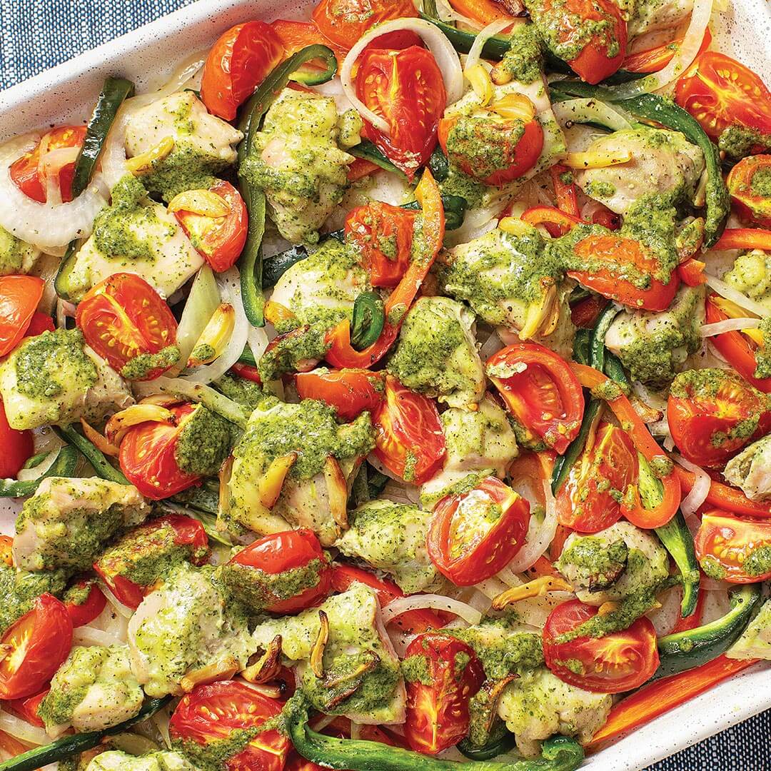 Chicken with Pesto & Peppers Sheet Pan