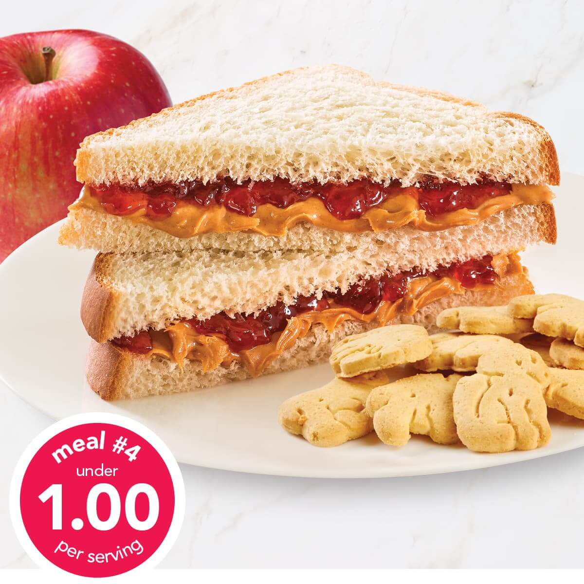 PBJ Sandwich with Animal Crackers and Apple