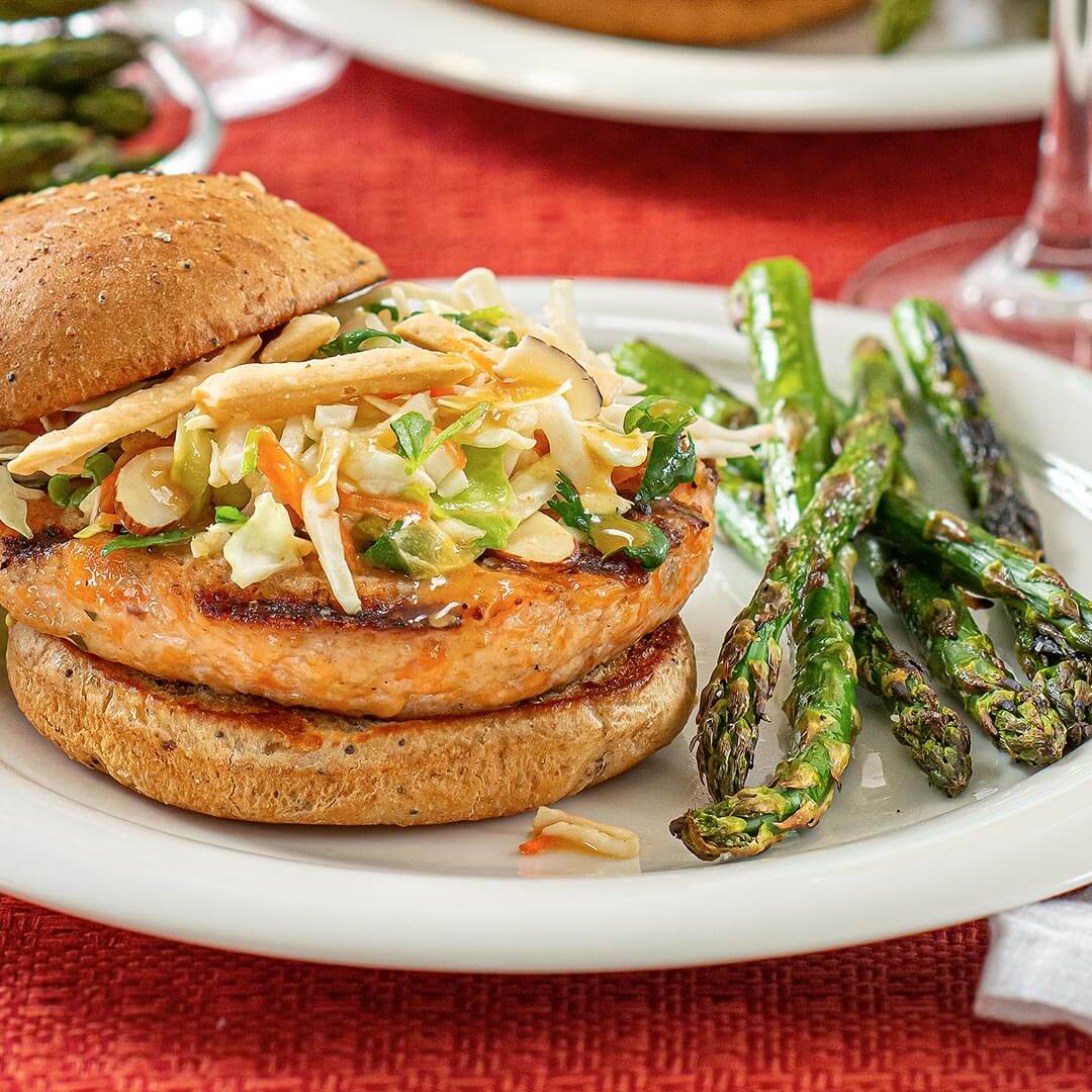 Salmon Burger with Grilled Asparagus