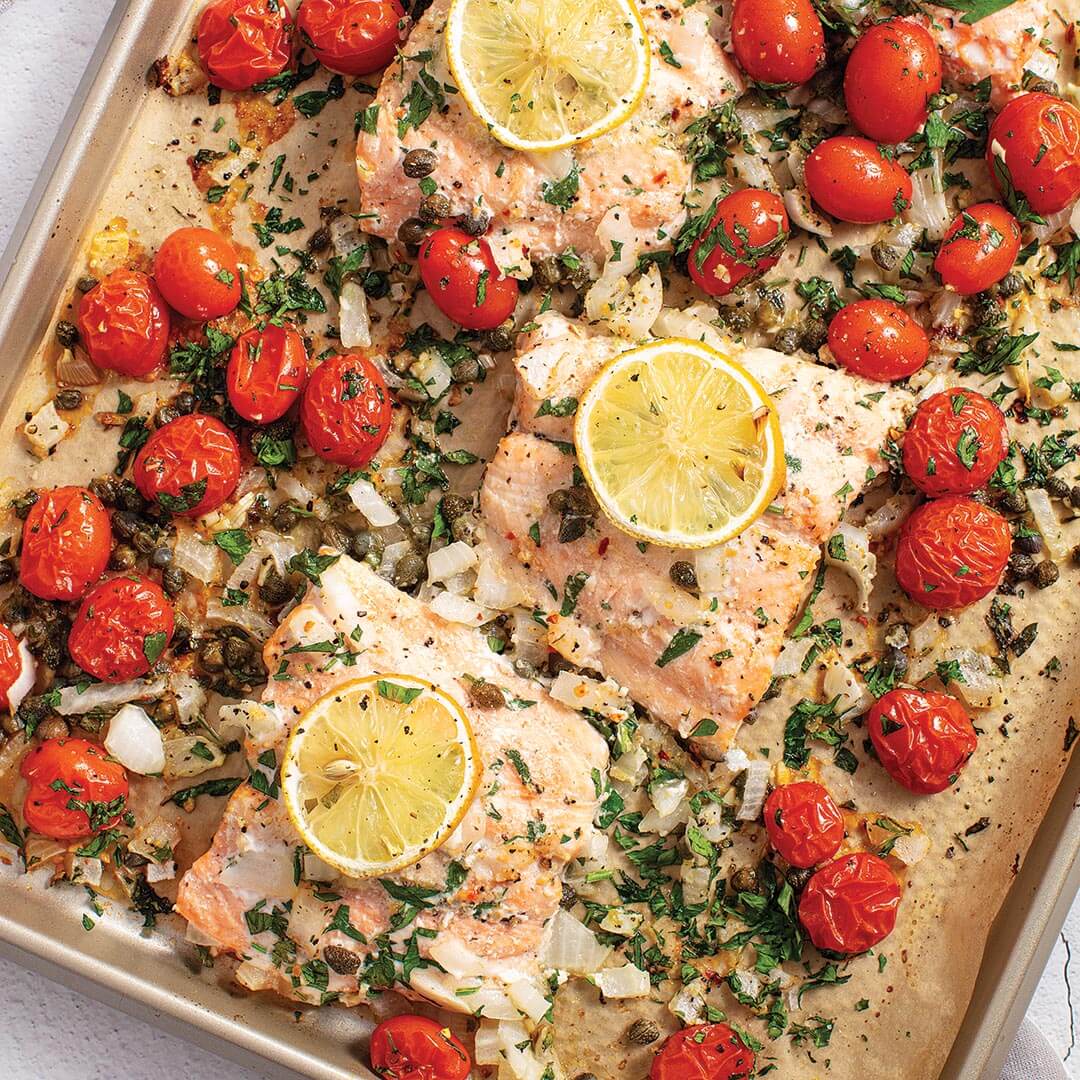 Sheet Pan Salmon with Tomatoes & Capers