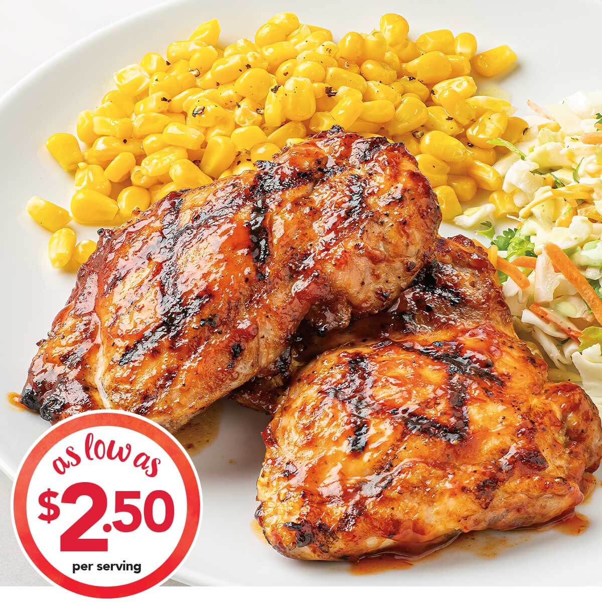 BBQ Chicken Thighs with Chopped Salad & Corn as low as $2.50 per serving