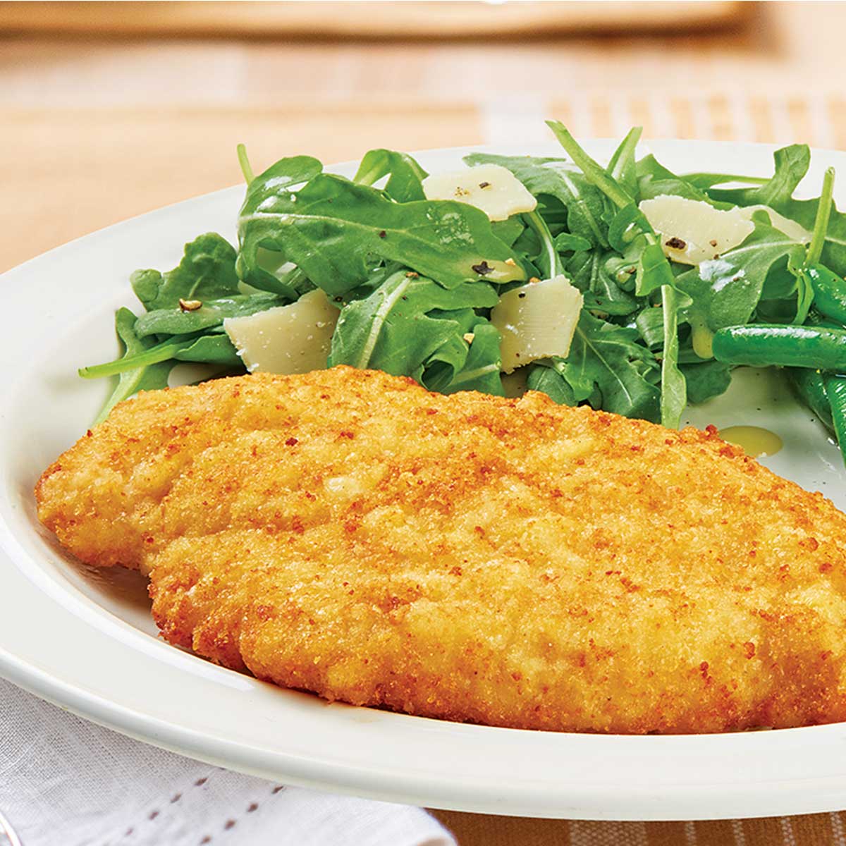 Chicken Cutlet with Green Beans and Arugula Salad