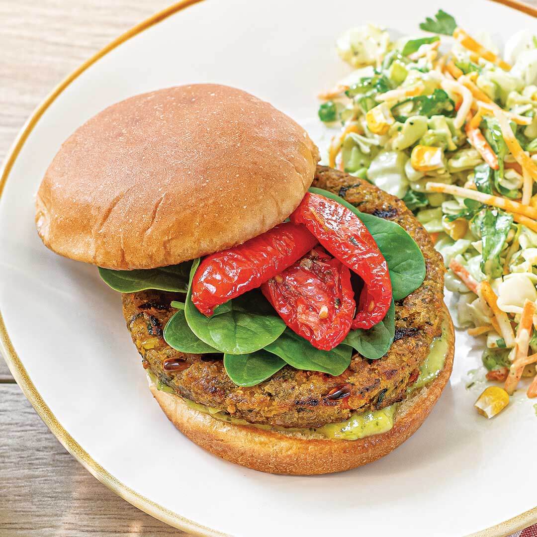 Grain & Seed Veggie Burger with Avocado Ranch Chopped Salad