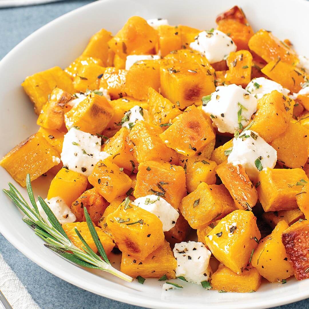 Roasted Butternut Squash with Sheep and Goats Cheese & Roasemary